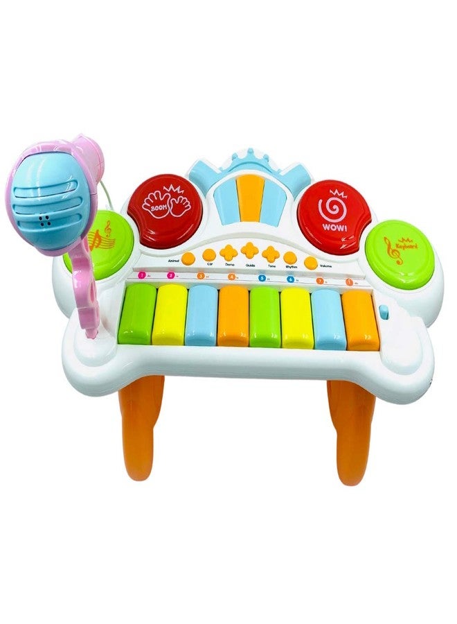 VikriDA 2 in 1 Kids Drum Set and Piano Toys for Kids with AUX Capability, Musical Instruments Playset Flash Light Toy with Adjustable Microphone - Image 1